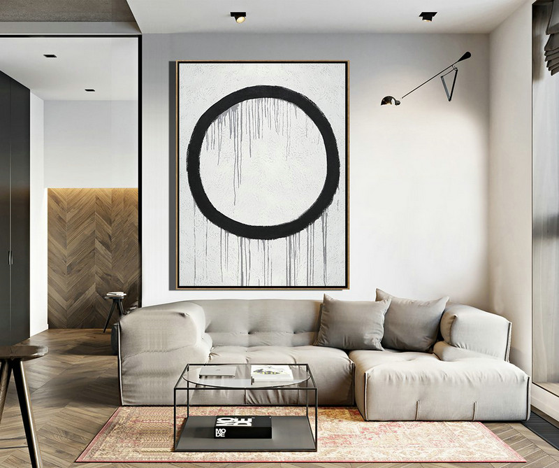 Extra Large 72" Acrylic Painting,Hand-Painted Black,Modern Art Abstract Painting #W1F7
